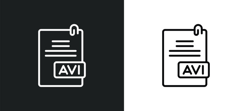 avi extension line icon in white and black colors. avi extension flat vector icon from avi extension collection for web, mobile apps and ui.