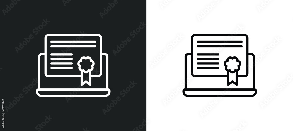 Poster digital certificate line icon in white and black colors. digital certificate flat vector icon from d