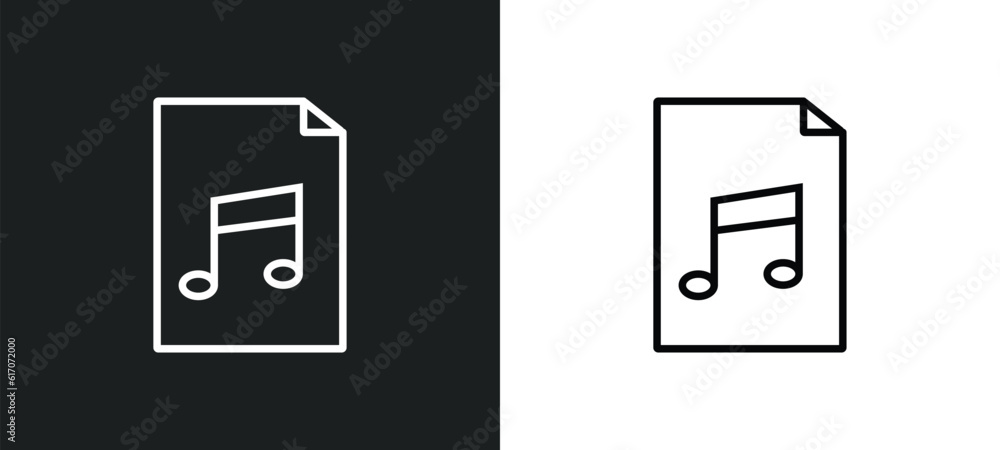 Aufkleber music file line icon in white and black colors. music file flat vector icon from music file collecti