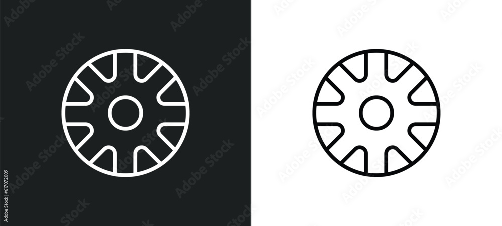 Poster wheels line icon in white and black colors. wheels flat vector icon from wheels collection for web, 
