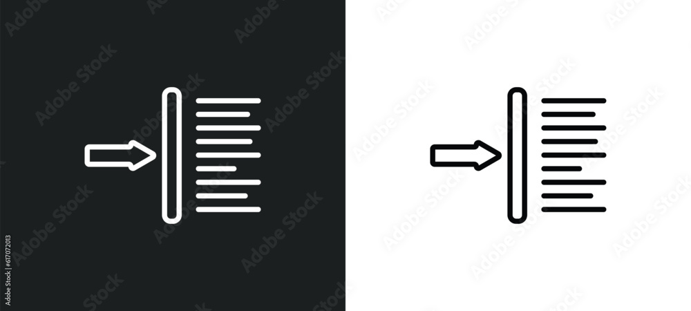 Poster indent line icon in white and black colors. indent flat vector icon from indent collection for web, 