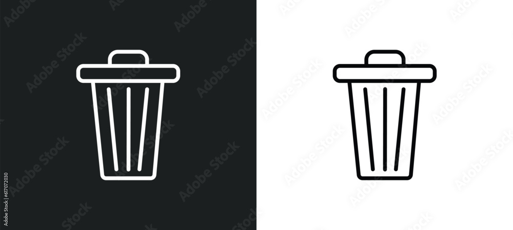 Aufkleber trash bin line icon in white and black colors. trash bin flat vector icon from trash bin collection 
