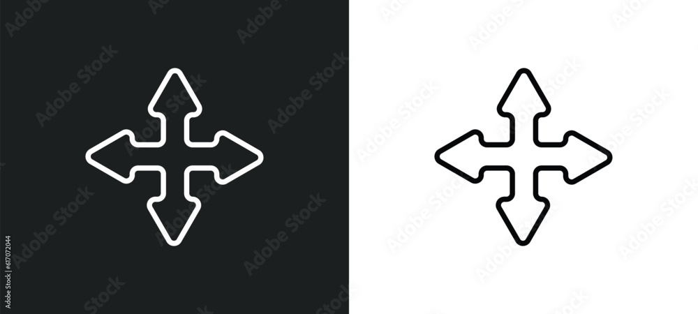 Poster move arrows line icon in white and black colors. move arrows flat vector icon from move arrows colle