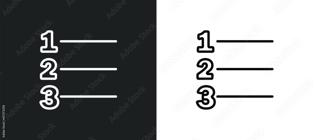 Poster numbering line icon in white and black colors. numbering flat vector icon from numbering collection 