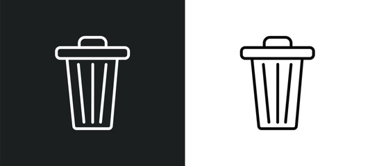 trash bin line icon in white and black colors. trash bin flat vector icon from trash bin collection for web, mobile apps and ui.