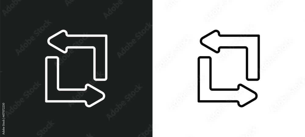 Poster replay arrows line icon in white and black colors. replay arrows flat vector icon from replay arrows