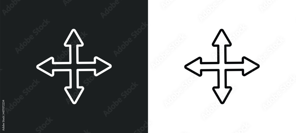 Poster four expand arrows line icon in white and black colors. four expand arrows flat vector icon from fou