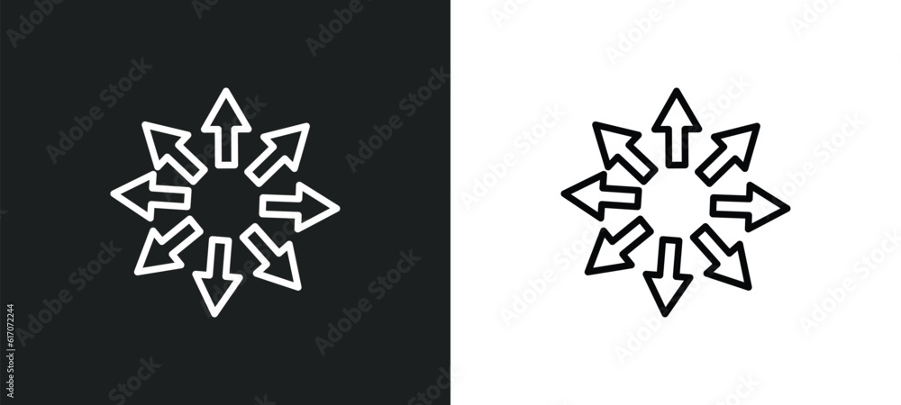 Poster expand arrows line icon in white and black colors. expand arrows flat vector icon from expand arrows