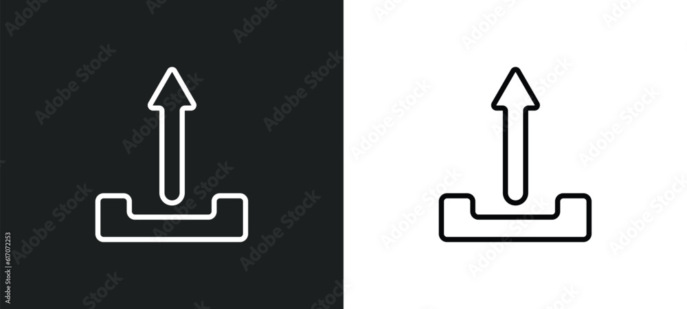 Poster upload button line icon in white and black colors. upload button flat vector icon from upload button