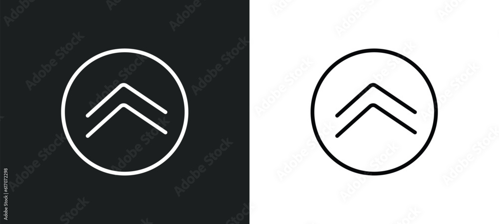 Poster up arrow fold button line icon in white and black colors. up arrow fold button flat vector icon from