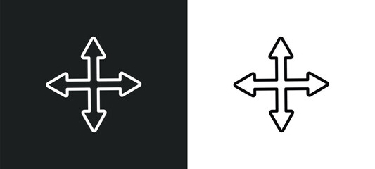 four expand arrows line icon in white and black colors. four expand arrows flat vector icon from four expand arrows collection for web, mobile apps and ui.