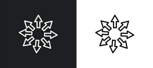 expand arrows line icon in white and black colors. expand arrows flat vector icon from expand arrows collection for web, mobile apps and ui.