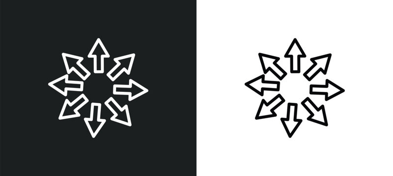 expand arrows line icon in white and black colors. expand arrows flat vector icon from expand arrows collection for web, mobile apps and ui.