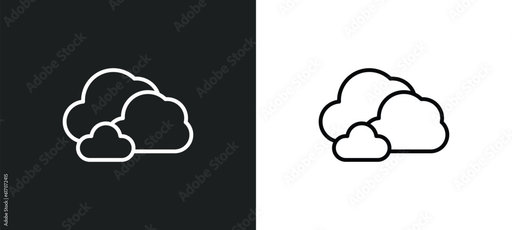 Poster cloudy line icon in white and black colors. cloudy flat vector icon from cloudy collection for web, 