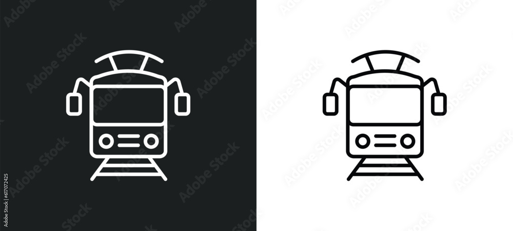 Aufkleber tram front view line icon in white and black colors. tram front view flat vector icon from tram fron
