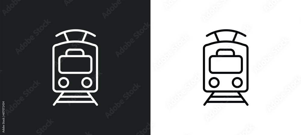 Poster tram line icon in white and black colors. tram flat vector icon from tram collection for web, mobile