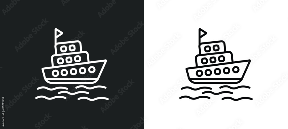 Poster tugboat line icon in white and black colors. tugboat flat vector icon from tugboat collection for we