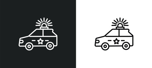 police car line icon in white and black colors. police car flat vector icon from police car collection for web, mobile apps and ui. © IconArt