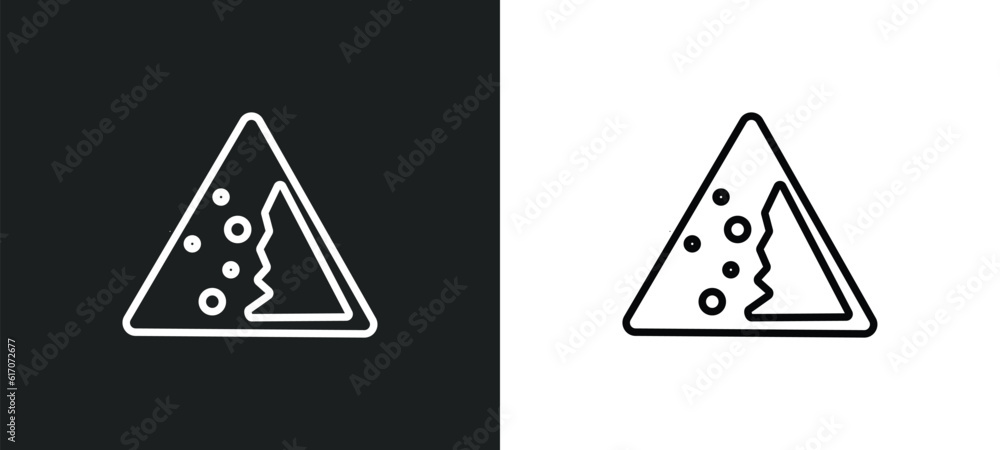 Aufkleber falling rocks line icon in white and black colors. falling rocks flat vector icon from falling rocks