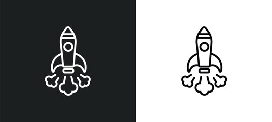 space rocket launch line icon in white and black colors. space rocket launch flat vector icon from space rocket launch collection for web, mobile apps and ui. - obrazy, fototapety, plakaty