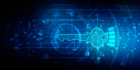 Fototapeta na wymiar 2d illustration digital abstract technology digital future cyber security key 