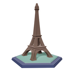 3D Model Illustration of Eiffel Tower: Paris France Iconic Landmark in 3D Icon Style