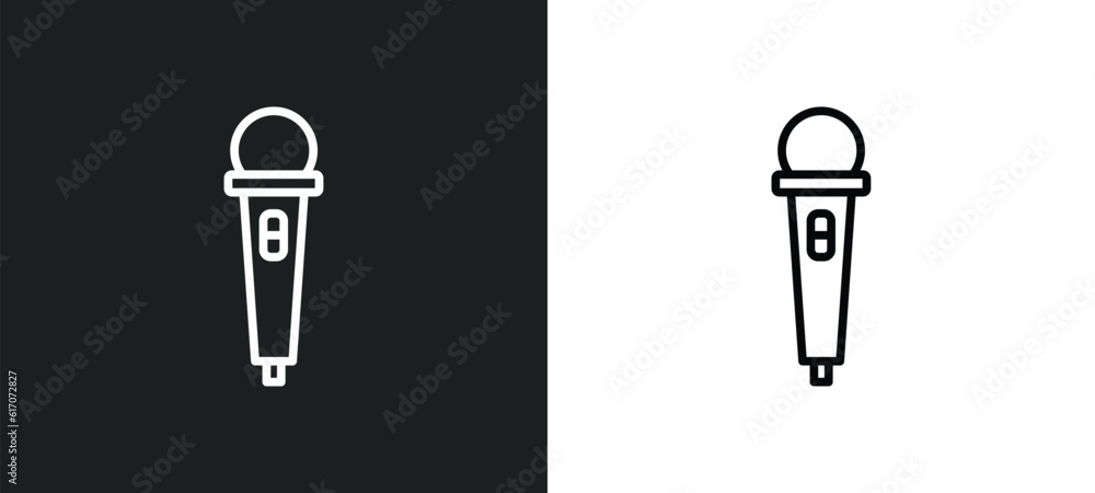 Poster microphone toy line icon in white and black colors. microphone toy flat vector icon from microphone 