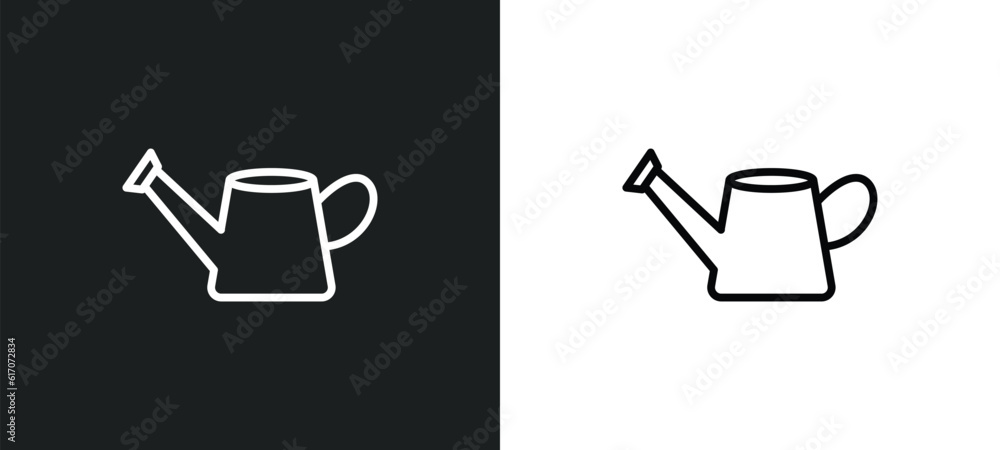 Poster watering can toy line icon in white and black colors. watering can toy flat vector icon from waterin