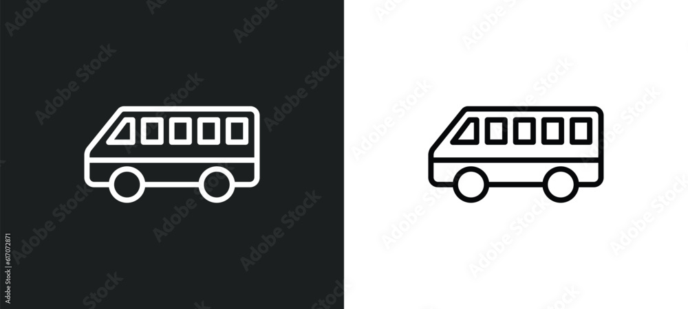 Poster bus toy line icon in white and black colors. bus toy flat vector icon from bus toy collection for we