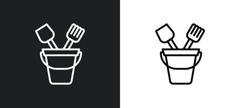 sand bucket toy line icon in white and black colors. sand bucket toy flat vector icon from sand bucket toy collection for web, mobile apps and ui.