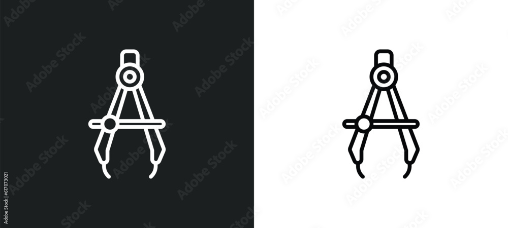 Poster maths compass tool line icon in white and black colors. maths compass tool flat vector icon from mat