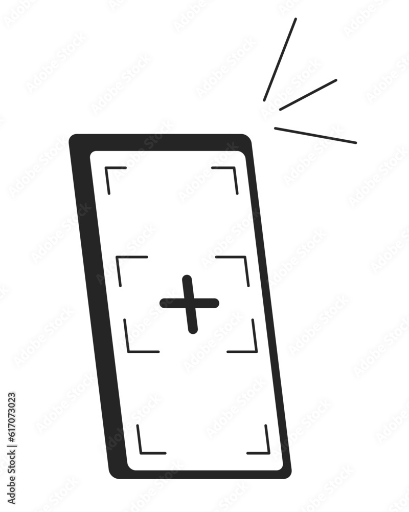 Poster taking photo with phone flat monochrome isolated vector object. taking picture with cellphone. edita