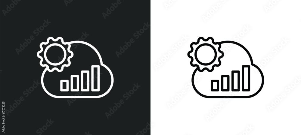 Poster cloud analysis line icon in white and black colors. cloud analysis flat vector icon from cloud analy