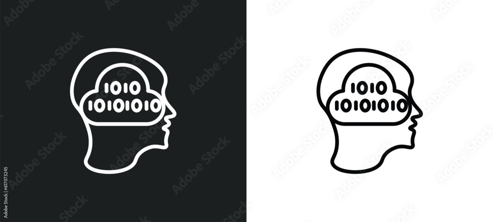 Poster binary mind line icon in white and black colors. binary mind flat vector icon from binary mind colle