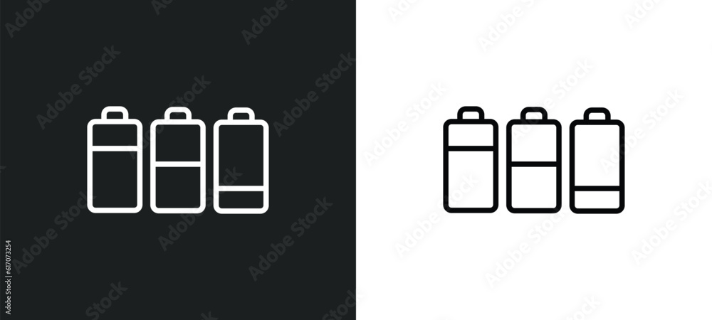 Poster battery levels line icon in white and black colors. battery levels flat vector icon from battery lev