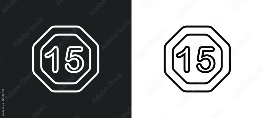 Poster digital number 15 line icon in white and black colors. digital number 15 flat vector icon from digit