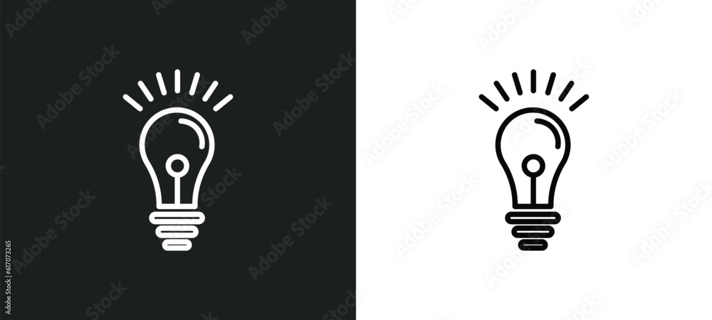 Poster light bulb idea line icon in white and black colors. light bulb idea flat vector icon from light bul