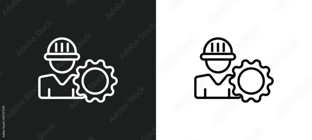 Poster project manager line icon in white and black colors. project manager flat vector icon from project m