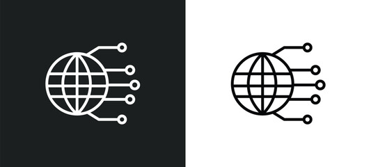 globe connected circuit line icon in white and black colors. globe connected circuit flat vector icon from globe connected circuit collection for web, mobile apps and ui.