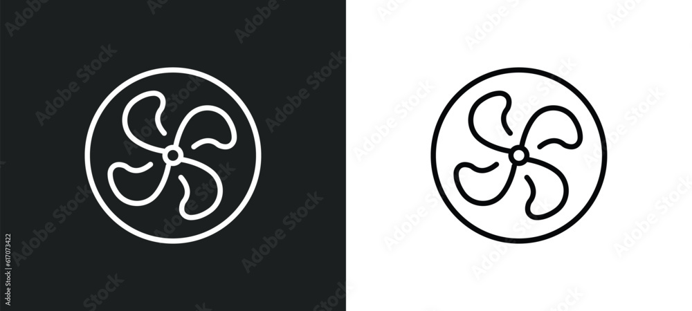 Poster ventilating fan line icon in white and black colors. ventilating fan flat vector icon from ventilati