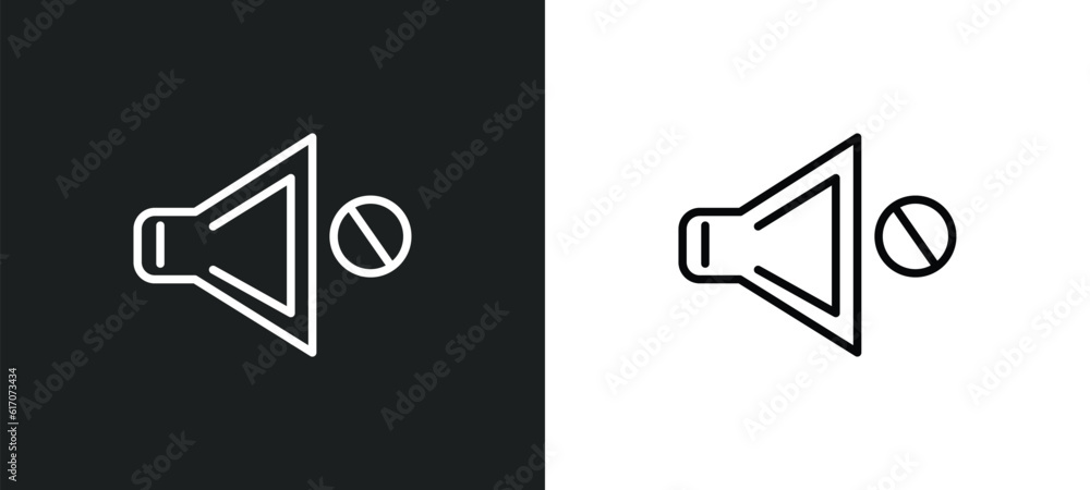 Poster no audio line icon in white and black colors. no audio flat vector icon from no audio collection for