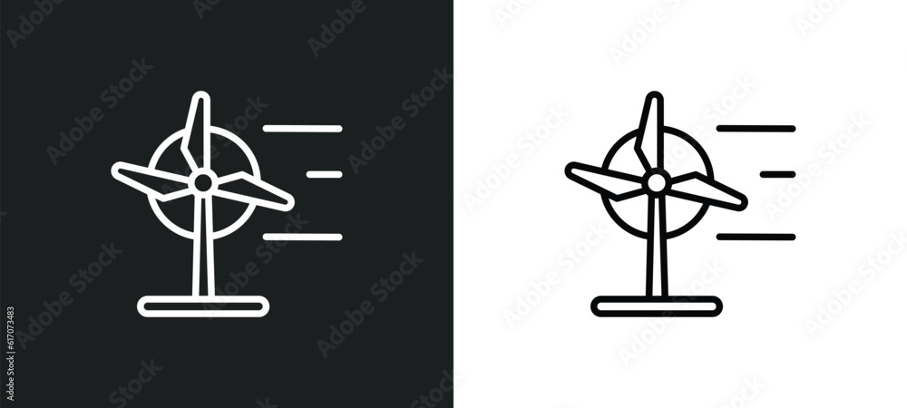 Poster wind power line icon in white and black colors. wind power flat vector icon from wind power collecti