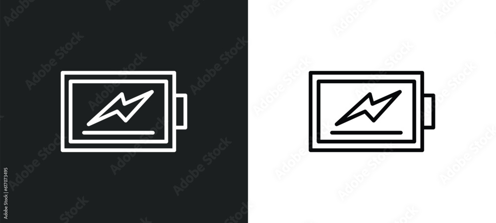 Poster battery level line icon in white and black colors. battery level flat vector icon from battery level