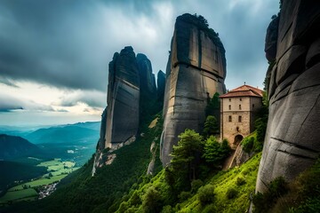 old castle on the hill by AI generating