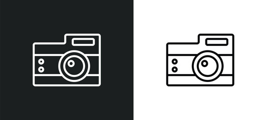 vintage digital camera line icon in white and black colors. vintage digital camera flat vector icon from vintage digital camera collection for web, mobile apps and ui.