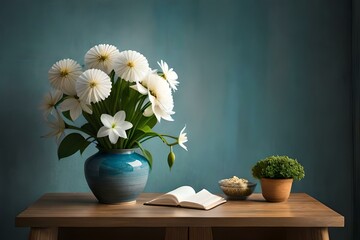 beautiful interior of home, room and office with flowers vase Generative Ai