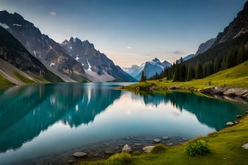 lake in the mountains by AI generating