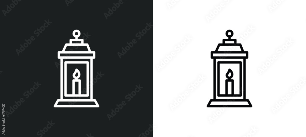 Poster lantern line icon in white and black colors. lantern flat vector icon from lantern collection for we