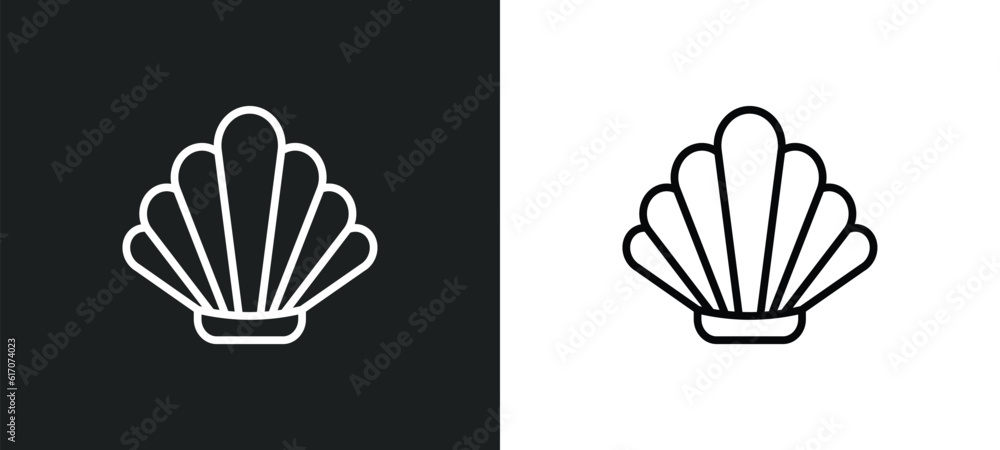 Poster seashell line icon in white and black colors. seashell flat vector icon from seashell collection for