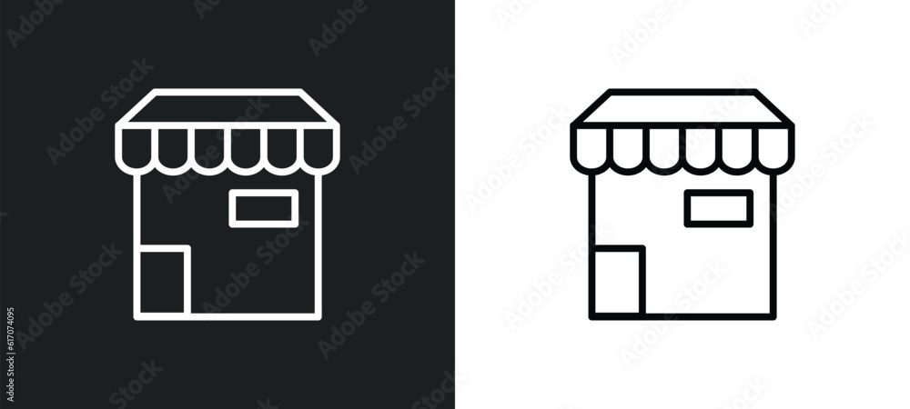 Poster store line icon in white and black colors. store flat vector icon from store collection for web, mob
